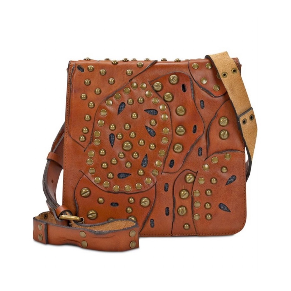 πSOLD Patricia Nash Rosa Brown Leather Studded Crossbody Bag - Picture 1 of 9